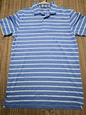 Southern Tide Blue and White Striped Polo Shirt